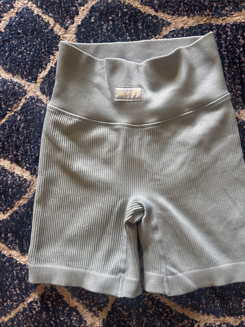 Ribbed bo+tee High-Waist Bike Shorts in Sage Green